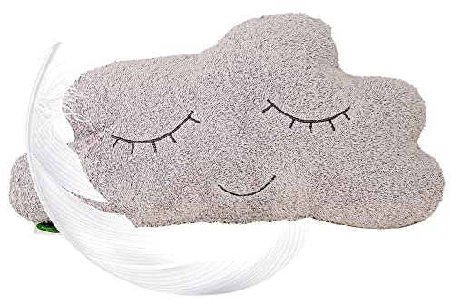 Smithy Kinder-Kissen Wolke mit süßem Wolkengesicht | Dekokissen | 100% hochwertige Baumwolle | Öko-Tex zertifiziertes | mit Füllung 35 x 20 cm (grau)