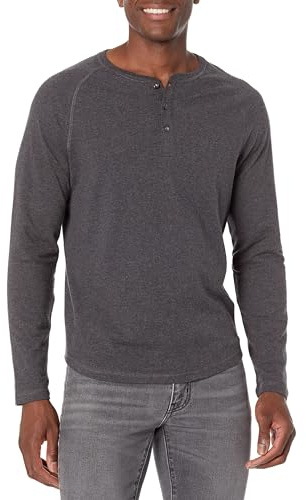 Amazon Essentials Maglia con Collo Serafino a Maniche Lunghe Uomo, Carbone Puntinato, XL
