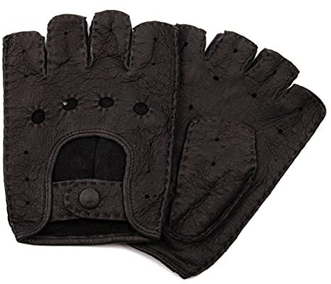Exklusive fingerlose Auto Handschuhe aus echtem Peccary Leder, handgenäht, Herren, Germany (8,5, schwarz)
