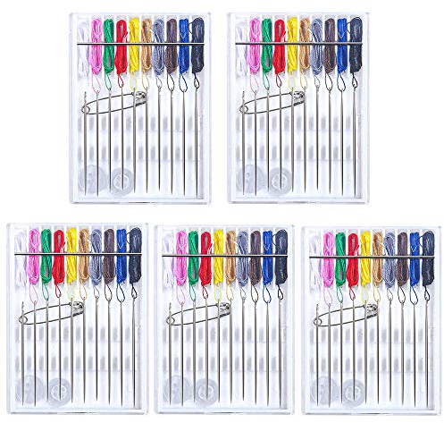 Vorgewindeltes Nadel-Set, 5 Boxen, 40 Stück, sortierte Farben, vorgefädelte Nadeln, Reise-Nähset mit Nadelknopf