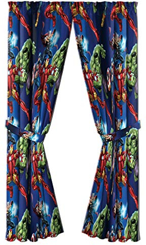 Jay Franco Marvel Avengers Blue Circle 84 Inch Drape - Beautiful Room Décor & Easy Set Up, Bedding Features Captain America, Iron Man, & Thor - Curtains Include 2 Tiebacks, 4 Piece Set