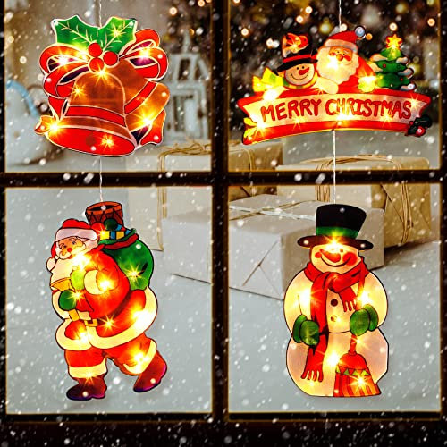 4 Pieces Christmas Window Decorations Light,christmas Window Hanging Lights Santa Battery Operated Light up Christmas Decorations with Suction Cup for Holiday Outdoor Indoor Decor