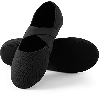 SANGEESON Ballet Shoes for Women(Leather Full Sole, Arch Support, Breathable), Jazz Shoes, Ballerina Shoes, Dance Shoes Women for Beginner, X, Size 9-9.5, Black