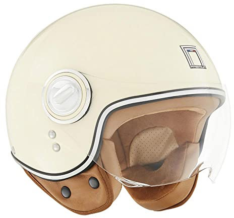 Trendiger Jethelm für den Roller in Creme Weiß - Fashionhelm für den Roller - Scooterhelm - Schnorchelhelm (L)