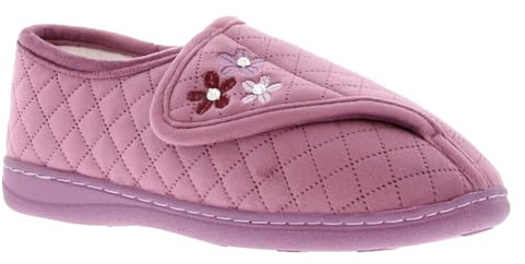 Dr Keller Ladies Orthopaedic Slippers Wide Fit Warm Lined House Shoes with Touch Fastening, Lilyanna Purple, Size 5