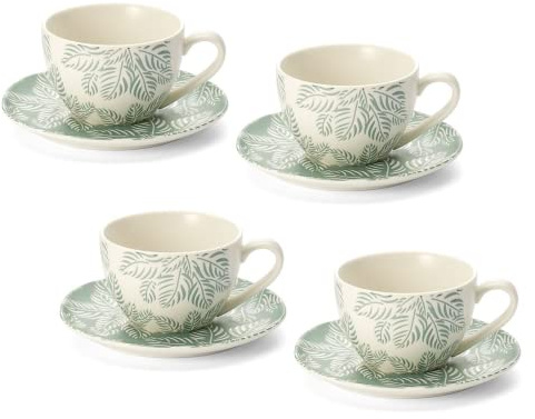 Kanisa | Vikombe vya Kaure vilivyopambwa | Vikombe 4 vya Infusion na Mapambo ya Maua | Mugs za Jikoni | Vikombe vya Chai Zilizochapishwa | Kikombe Kikubwa chenye Bamba | Huduma 4 Vikombe vya Porcelain