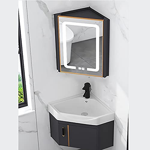 ARHAMS Eckwaschbecken Zur Wandmontage, Badezimmerschrã¤nke, Hängewaschbecken, Waschbecken, Waschbecken mit Aufbewahrungsbehälter (Color : B-Smart Mirror, Size : 42cm/16.5in)
