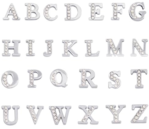 SUNNYCLUE 1 scatola 52 pezzi Lettera Perline Argento Lettere Dell'Alfabeto Perline Alfabeto Perlina Lettera AZ Perlina Lettere di Strass Ciondoli per Diapositive Distanziatore Perline Sciolte per Gioi