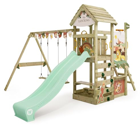 Disney's Der König der Löwen Adventure Spielturm von Wickey - Klettergerüst, Kletterturm, Gartenspielgerät für Kinder - Outdoor Garten Spielplatz aus Holz mit Sandkasten