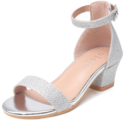 FOGOIN Girls Sandals Party Shoes Low Heels Open Toe Princess Sandal Ankle Strap Dress up Glitter Wedding Shoe for Little Big Kid Summer