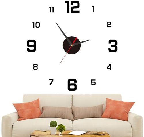 Caybats Orologio da Parete Fai-da-Te, Adesivo 3D con Design Moderno, Movimento Silenzioso, Facile da Montare, Decorazione per Casa, Ufficio e Hotel, (Nero)