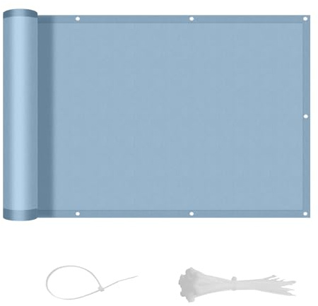 LOVE STORY Balkon Sichtschutz 90x600cm Wetterfest, PES Balkonabdeckung Balkonbespannung Balkonumspannungen Balkonverkleidung, Blickdicht Windschutz,mit Kabelbindern für Außengeländer,Blau