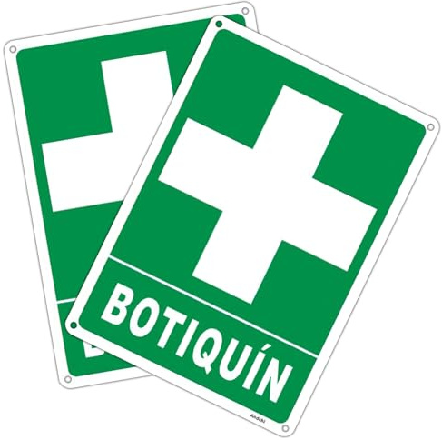 2pzs Señalización de primeros auxilios Luminoso Carteles luminiscentes Señal de primeros auxilios en cruz Señales de Advertencia ES (Verde - Botiquín, 18 * 25)