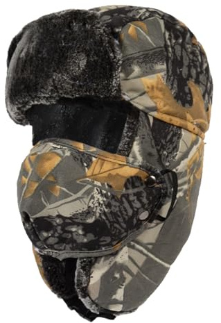 LY4U Chapeau de Trappeur d’Hiver pour Hommes, Casquette Pilote Doublée de Polaire Chaude, Chapeaux Coupe-Vent Camouflage pour la Chasse, Le Ski, la Randonnée, Gris