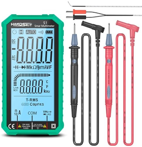 HANDSKIT Multimetro Digital de 2000 Cuentas,Multímetro Portátil con Pantalla LCD Tensión en CA/CC,Polimetro para Medir Continuidad,Diodo,Continuidad para Automóviles, Familiares e Industriales