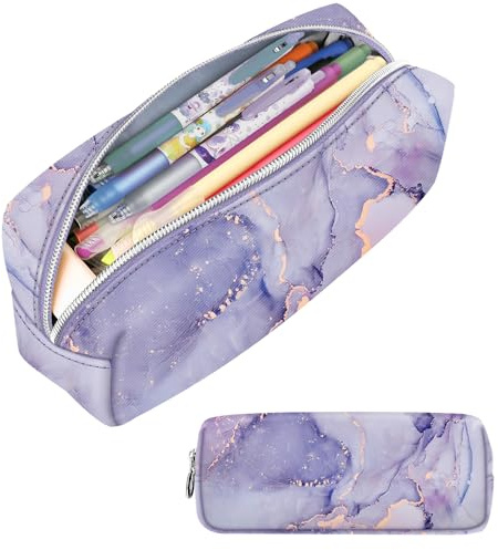 FINPAC Trousse Scolaire à Crayons et Maquillage pour l'École et le Bureau (Marbre Violet)
