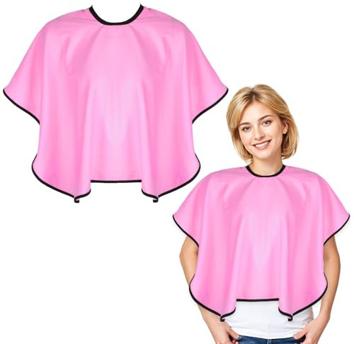 Telooco Kurz Umhang Friseur Friseurumhang Erwachsene Wasserdichter Umhang mit Dauerwelle und Gefärbtes Haar Umhang Haare Schneiden Haarschneideumhang mit Verstellbar Nackenband (Rosarot)