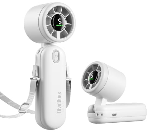 Diveblues 3 en 1 Portátil Ventilador de Mano, Mini Ventilador Turbo Recargable 4000mAh, 5 Velocidades Ajustables, Hasta 12H de Enfriamiento, Ideal para Viajes y Actividades al Aire Libre
