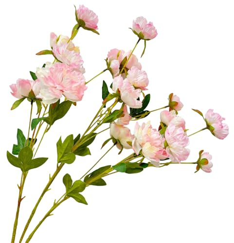 Urier Pivoines artificielles à 3 branches - Fleurs de printemps artificielles à tige longue - Fleurs en soie avec tiges - Pour anniversaire, fête de mariage, maison, cuisine, centre de table,