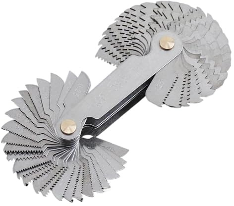 KONGMM Jeu de Cales D'épaisseur, Jauge de Filetage 58 pièces, 55/60 degrés, métrique, Pouces, Pas de vis, Outils de Mesure de Filetage en Acier pour Mesurer La Taille des écarts(60 Degree Metric)