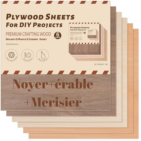 ROBOTIME Sperrholz Walnuss Ahorn Kirsche 3 mm Farbe 300 x 300 mm 6 Stück Brett Rohholz Birke Panel Zuschnitt Brandmalerei Laser Holz jedes Material 2 Stück