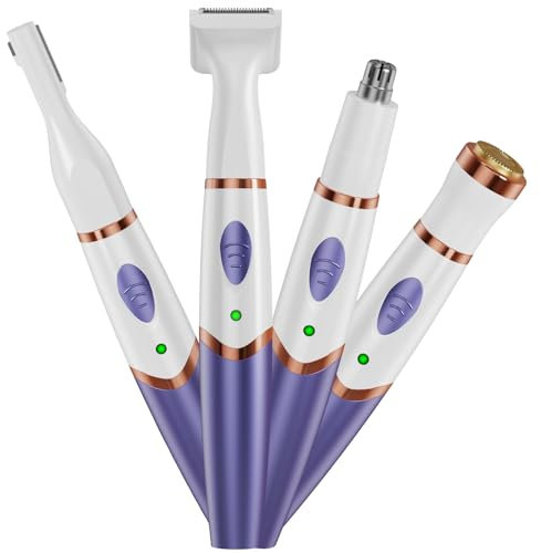 Rasierer Damen, 4-In-1 Intimrasierer für Frauen, Damenrasierer Elektrisch Nasenhaartrimmer, Gesichtshaarentferner für Frauen, Elektrischer Rasierer Damen für Intimbereich Achseln Beine, USB