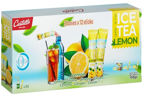 Castello since 1907 Iced Tea (Ice Tea) Zero & Instant Sachets | Lemon | Total 36 sachets | 1 sachet = 500 ml of Tea | Zero Calorie | Zero Sugar | Zero Aspartame