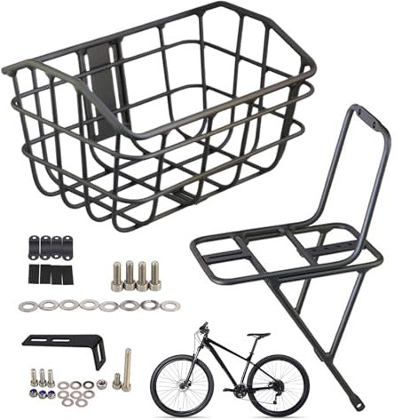 Front Bike Wire Basket, Handlebar Storage Rack Cargo Basket, Front Rear Cargo Rack Bike Frame Basket, Travel Front Bike Basket for Picnic School Commutes Shopping