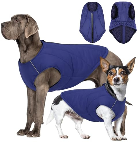 CITÉTOILE Abrigo para Perros Invierno – Chaqueta Impermeable de Nylon Relleno de Algodón, con Tiras Reflectantes y Cremallera – Diseño Clásico para Climas Fríos Azul S