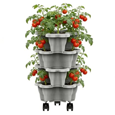 Maceta Apilable para Fresas, Macetero Vertical De Fresas con Rueda, Torre Huertos Vertical para Plantar con Ruedas, Jardín Verticals Olla para Greenstalk, Flores, Hierbas, Verduras(4th)