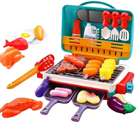 Kids BBQ Grill Toys Set,Kitchen Playset with Spray Sound & Color-Changing,Grill Cooking Playset Role Play Toys,Pretend Play Toys for 3 4 5 Year Old Girls Boys Gifts (Green)