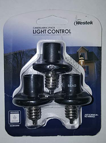 Westek Candelabra 3-Pack Light Control (Saves Energy, Dusk to Dawn, Outdoor, Screw-in