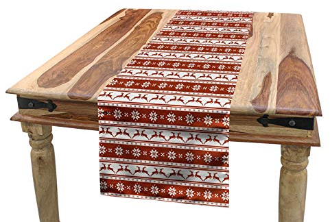 ABAKUHAUS Weihnachten Tischläufer, skandinavisch, Esszimmer Küche Rechteckiger Dekorativer Tischläufer, 40 x 225 cm, Weiß Rot