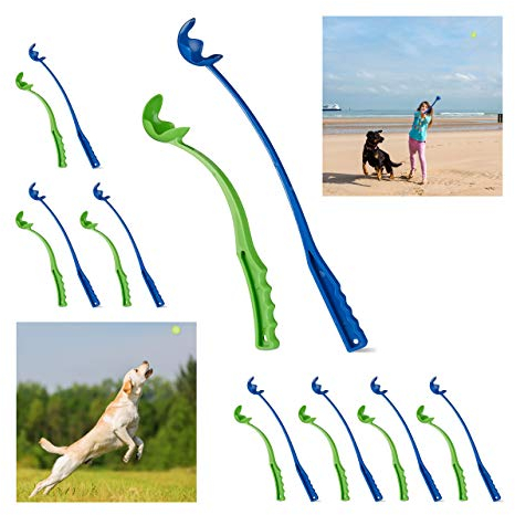 8 x bollslangbella för hundar, bollkastare, bollkastarm, kastsnurra för tennisbollar, kastarm, hundleksaker, blå/grön