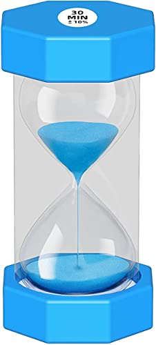 Sanduhr,sechseckiger Sanduhr-Timer,Sanduhr Glas Timer,30 Minuten Timer,für Küchen, Wohnungen, und ürodekoration Mehrweg（blau）