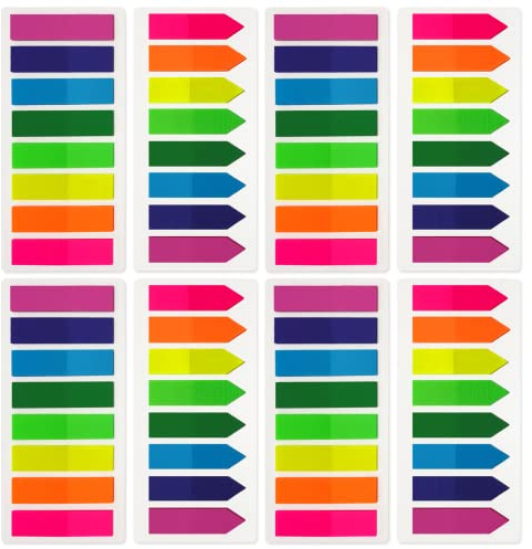 OWLKELA Sticky Tabs 1600pcs, 8 Colour, Translucent Tape Flags