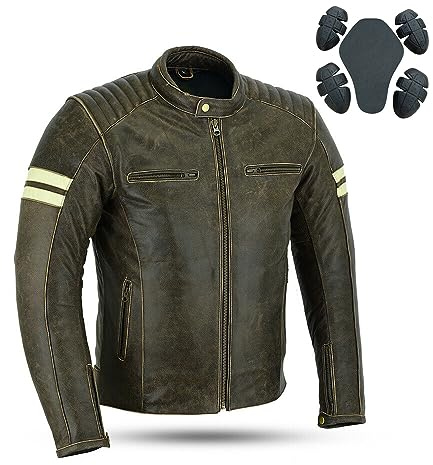 Bikers Gear Motorcykeljacka i läder – Cafe Racer motorcykeljacka för män med äkta cyklist CE-rustning äkta läderjacka för väderbeständig