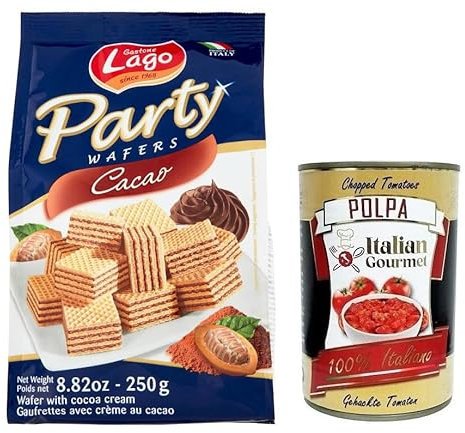 Gastone Lago Party Wafers Cacao, gofres con crema de cacao, 250 g + lata de 400 g