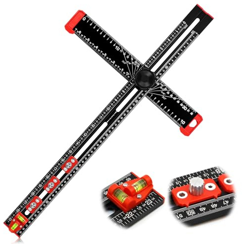 4-in-1 Drilling Positioning Ruler, 60cm/23.62 in Adjustable Angle T Square Woodworking Ruler, Precise Drilling Tool for Carpentry and Architect, Cabinet Hardware Jig