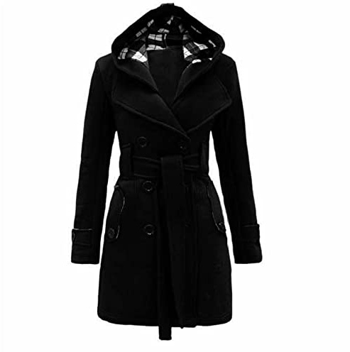 Cocila Abrigos Mujer Invierno Negro Abrigo de invierno cálido con capucha y doble botonadura para mujer, chaqueta, cinturón, secciones largas, abrigo de talla grande Chaquetón Plumas Mujer