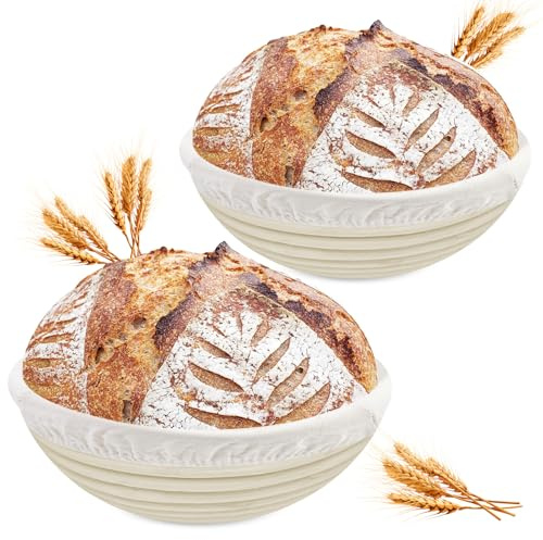 Luazvilkpsar 2 Pezzi Cesto Lievitazione, Cestino da Lievitazione, Cesto in Rattan Naturale con Tela di Lino, Accessori per La Cottura Del Pane, Cestino per La Fermentazione, per Cottura
