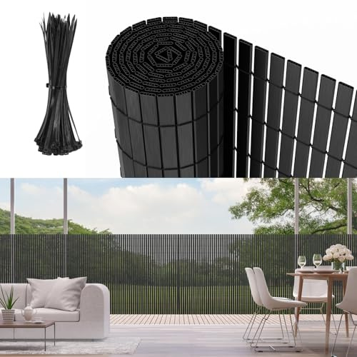 Sichtschutzmatte PVC Sichtschutzzaun mit verstärkten Lamellen 80x400cm Balkon & Garten Sichtschutz ohne Bohren, wetterfest & blickdicht, inkl. Kabelbinder, Windschutz für Terrasse, Anthrazit