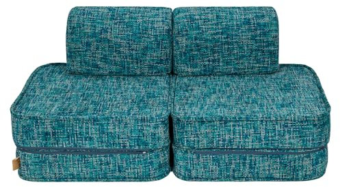 MEOWBABY Kindersofa – Spielsofa für Kinder – Weiche Klappsofa mit Schlaffunktion – Kuschelecke für Kinderzimmer, Tangle, Lagunenblau