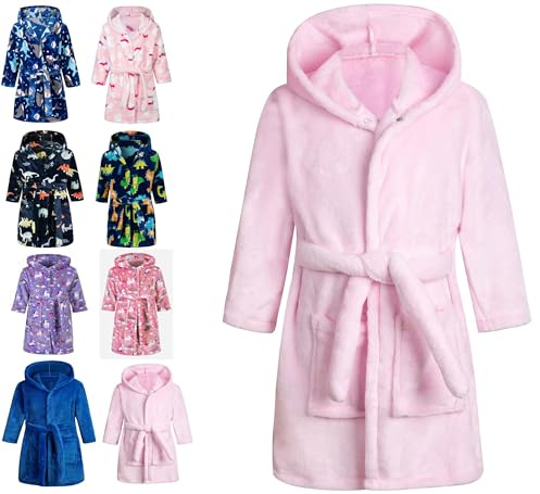 Lodunsyr Albornoces Niña Niño Rosa Pijamas y Batas Infantil Textiles de Baño Muchacha Albornoz con Capucha Batas Regalos Suave Ropa de Dormir 2-3 Años