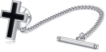 Cross Tie Tack Sterling Silver Black Onyx Tie Pin for Men
