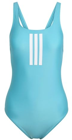 adidas Donna 3 Stripes V-Back Swimsuit, Lucid Cyan/White, 44