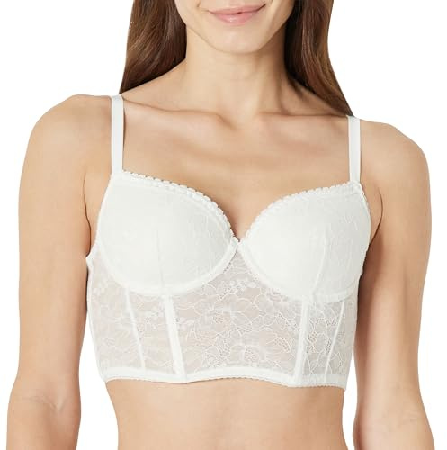 Amazon Essentials Women's Stretch All Over Lace Longline Bustier, White, 32C