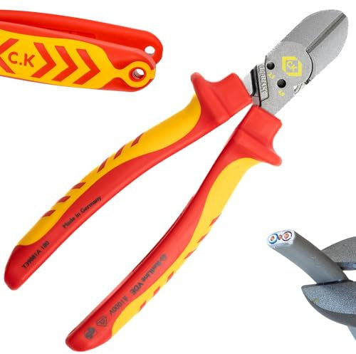 C.K RedLine 2025 Edition VDE CombiCutter 1 MAX, cortador lateral alemán de cable eléctrico de 180 mm, cizalla de tornillo, cortador resistente listo para cordón, para electricistas, tijeras de