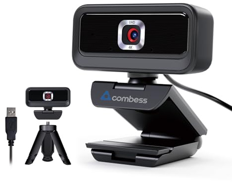 Combess 4K webbkamera för PC, datorkamera för skrivbord, USB-webbkamera med stativ, 2 brusreduceringsmikrofon, inbyggt integritetsskydd för PC/Zoom/Skype/Team/Laptop/MacBook/Windows