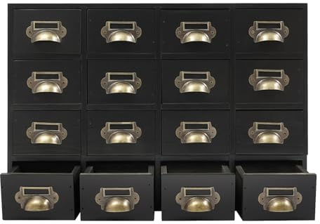 YNAADYH Gabinete Farmacéutico 16 Cajones, Armario Farmacéutico Vintage Con Cajones,Gabinete Farmacéutico Con Cajones De Mesa Cajas Y Armarios Biblioteca Gabinete Catálogo Tarjeta (Negro)